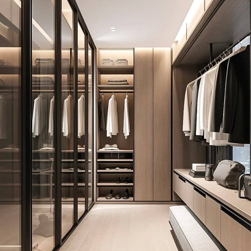 Bvlgari Dark Obsidian Maßgeschneiderter begehbarer Panorama-Kleiderschrank