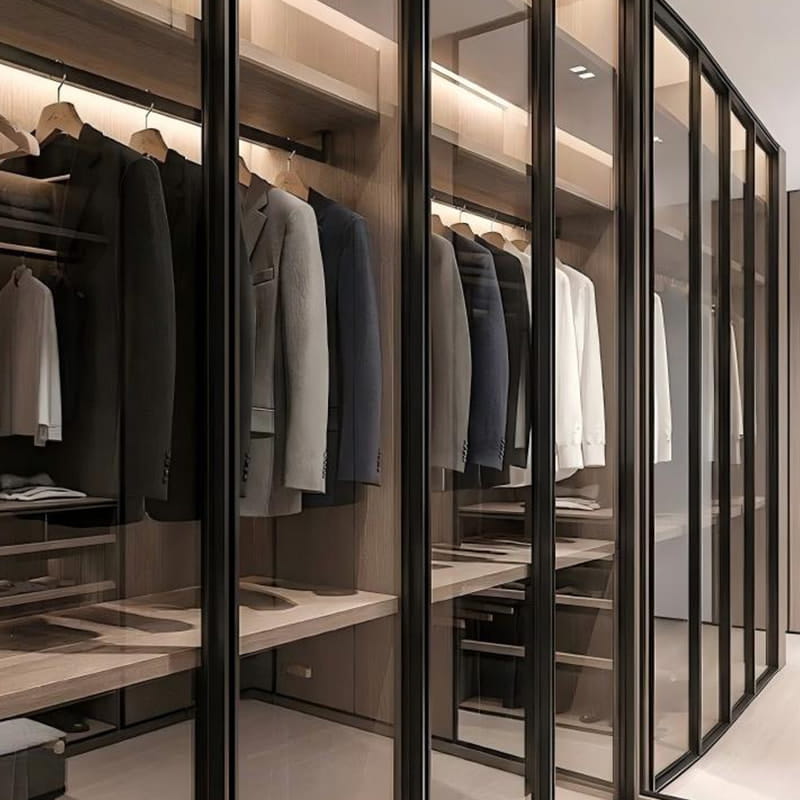 Bvlgari Dark Obsidian Maßgeschneiderter begehbarer Panorama-Kleiderschrank