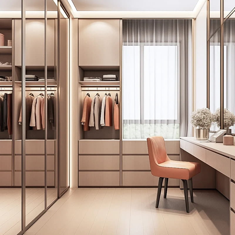 Versailles Minimalistischer, beleuchteter begehbarer Kleiderschrank in Touch-Matte
